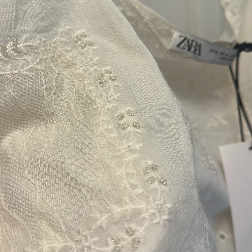 Zara Zw Collection Cream Embroidered Beaded Lace Top - Picture 10 of 10